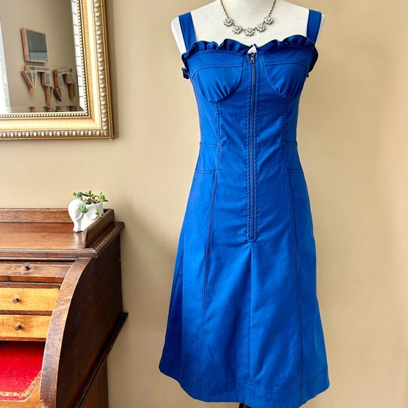 Sea New York Royal Blue Ruffle Corset Bustier Milkmaid Zip Front Midi Dress S - Picture 15 of 15